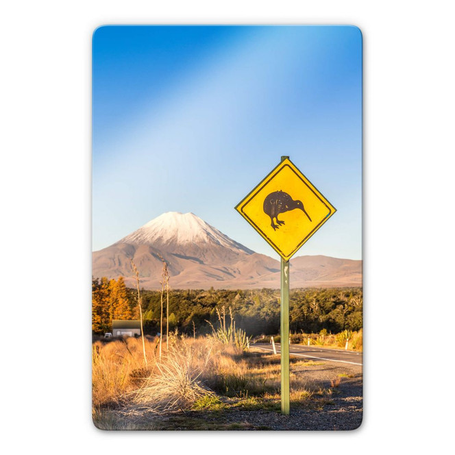 Glasbild Colombo - Strassenschild: Achtung Kiwi