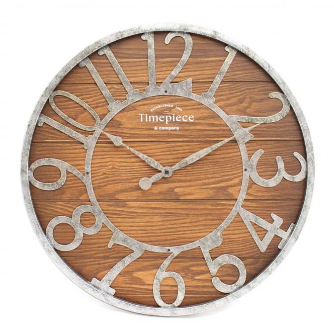 Industrielle MDF Wanduhr mit grossen grauen Ziffern Ø50cm