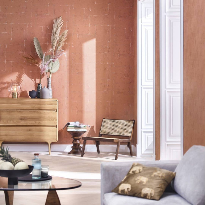 Vliestapete in moderner Putzoptik orange, rot Struktur