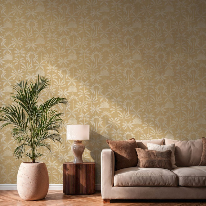 Vliestapete Palmen beige creme metallic Tapete Wandtapete Blätter Natur Flur