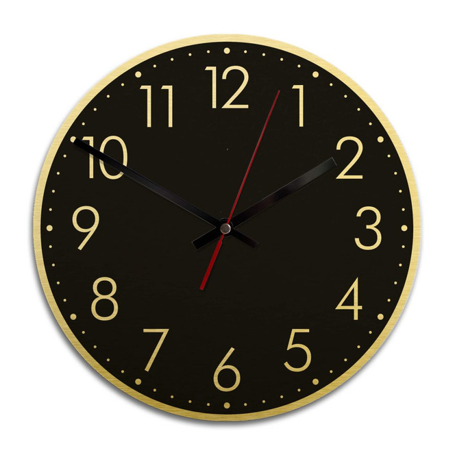 Wanduhr Alu Dibond Goldeffekt - Modern mit Minutenanzeige - negativ - Ø 28cm - Bild 1