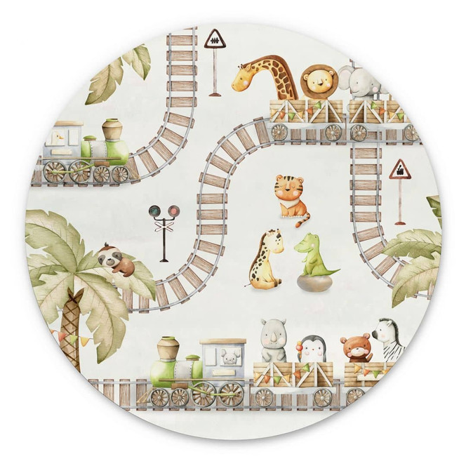 Alu-Dibond Lokomotive-Fahrt mit Zootieren - Oliver Robins - Rund