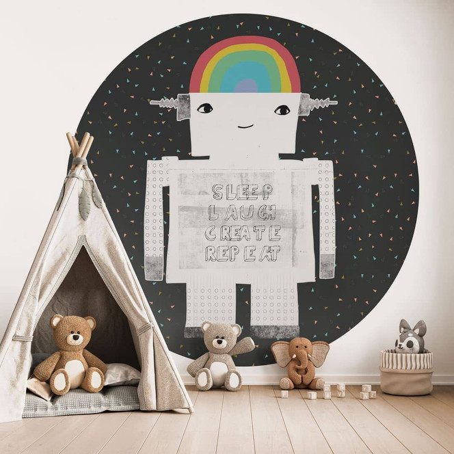 Fototapete Regenbogen-Roboter Sleep Laugh Create - Treechild - Rund - Selbstklebend/Vlies