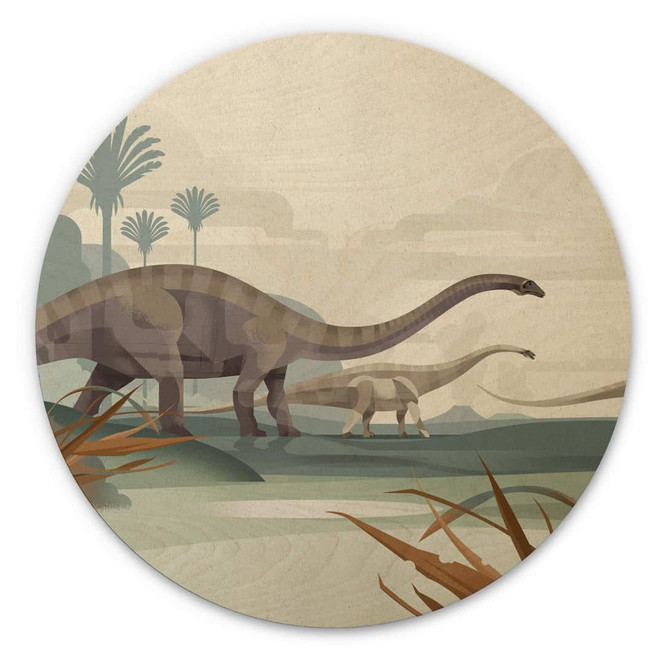 Holzbild Braun - Diplodocus - Rund