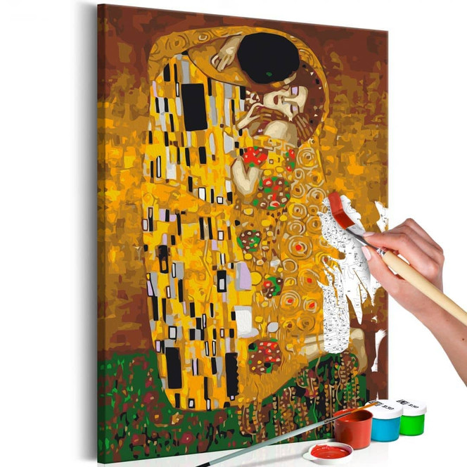 Malen nach Zahlen Leinwandbild - Klimt: Kuss - 40 x 50 cm - mit Keilrahmen - bespannt