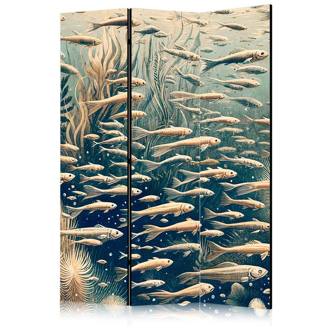 Paravent, Raumteiler freistehend, Trennwand - Life in the Ocean in Retro Style