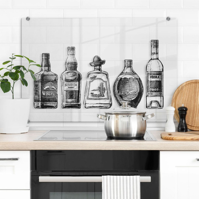 Spritzschutz - 5 Flaschen gefüllt mit Spass - Transparent