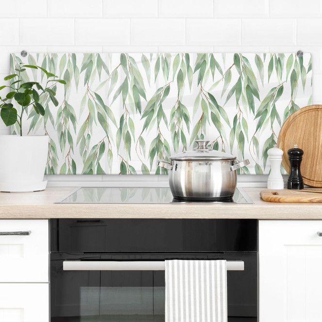 Spritzschutz Zweige mit grünen Blättern - UN Designs - Panorama