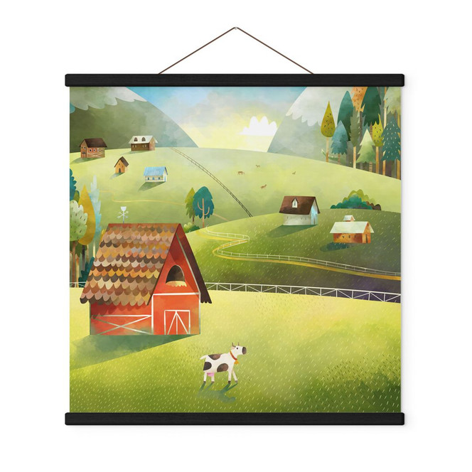 Stoffbild Bunter Bauernhof in den Bergen - DigitalArtsi