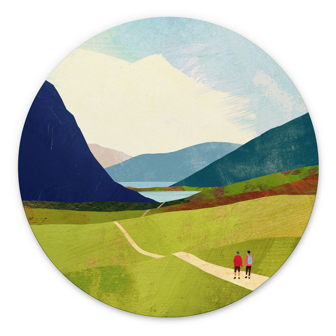 Wandbild Sommerwanderung am Bergsee - Rivers - Alu-Dibond Rund