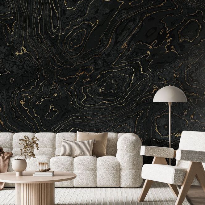 Fototapete Abstrakte Linien Schwarz-gold - Amini