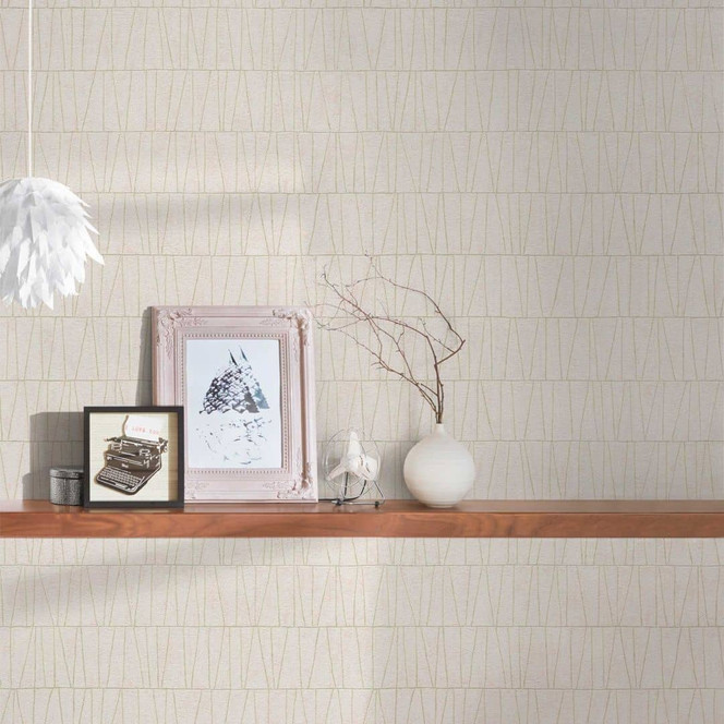 Grafik-Tapete liniert Weiss Gold - Grafische Mustertapete - Vliestapete mit Linienmuster