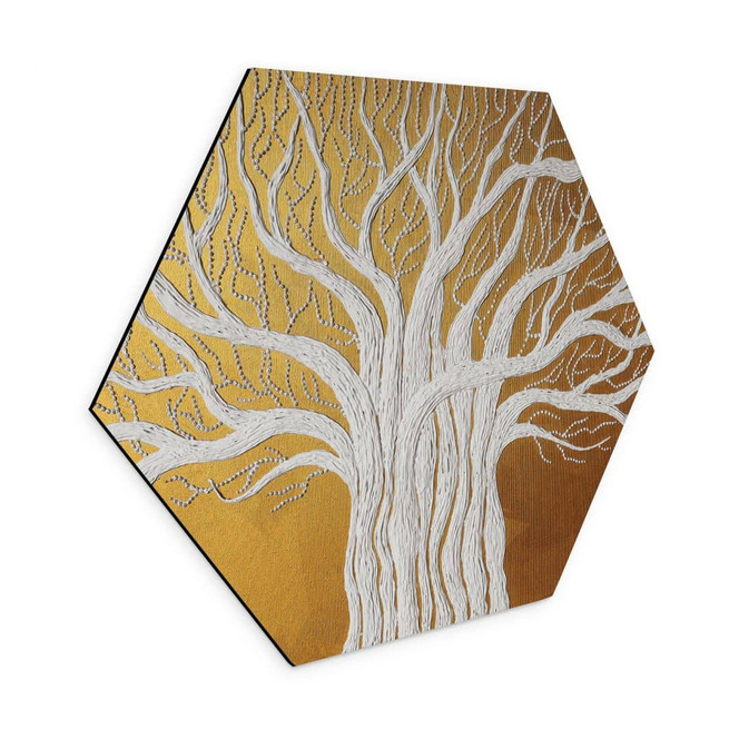 Hexagon Wandbild Weisser Lebensbaum abstrakt - Grande - Alu-Dibond