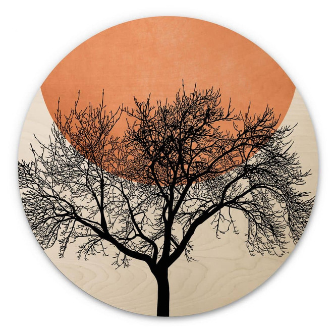 Holzbild Wintermorgen in Pfirsichfarben - Kubistika - Rund