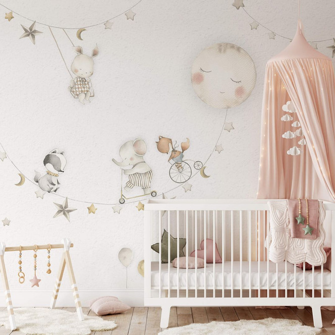 Kinderzimmer-Fototapete Oliver Robins - Fröhliche Tiere mit Sternenhimmel