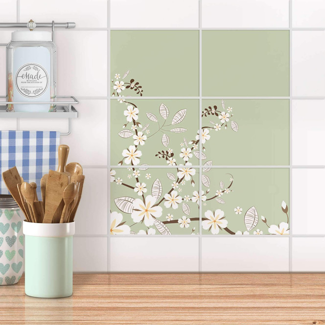 Fliesenfolie quer - White Blossoms