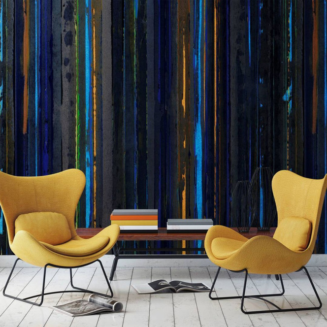 Fototapete mit abstraktem Bambus, Blau Streifen 2.70 x 2.12 m