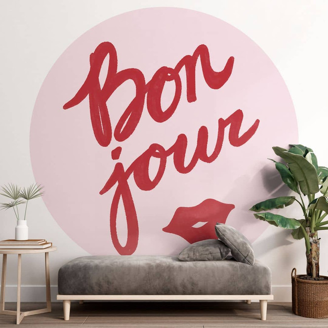 Fototapete mit Spruch - Bonjour mit Kussmund - Fritsch - Rund - Selbstklebend/Vlies