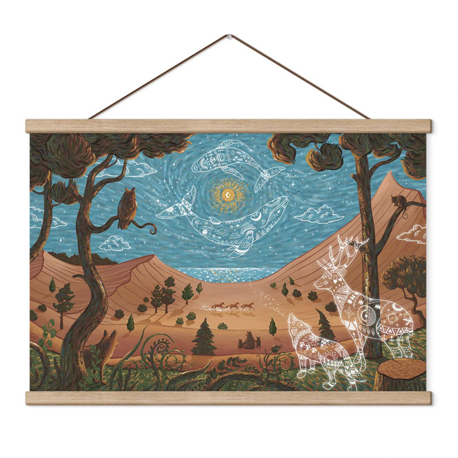 Kinderzimmer Stoffbild Spirituelles Tierreich in der Nacht - Oliver Robins