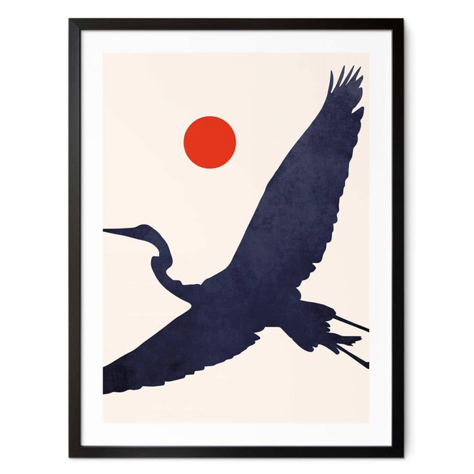 Poster Kubistika - Kranich mit roter Sonne