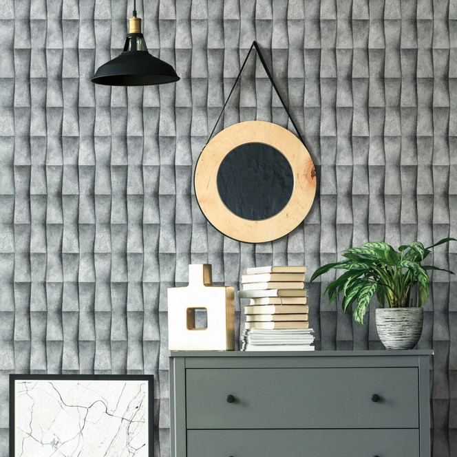 Vliestapete in grau Putzoptik Illusion 3D-Optik Streifen Modern Industrial-Look