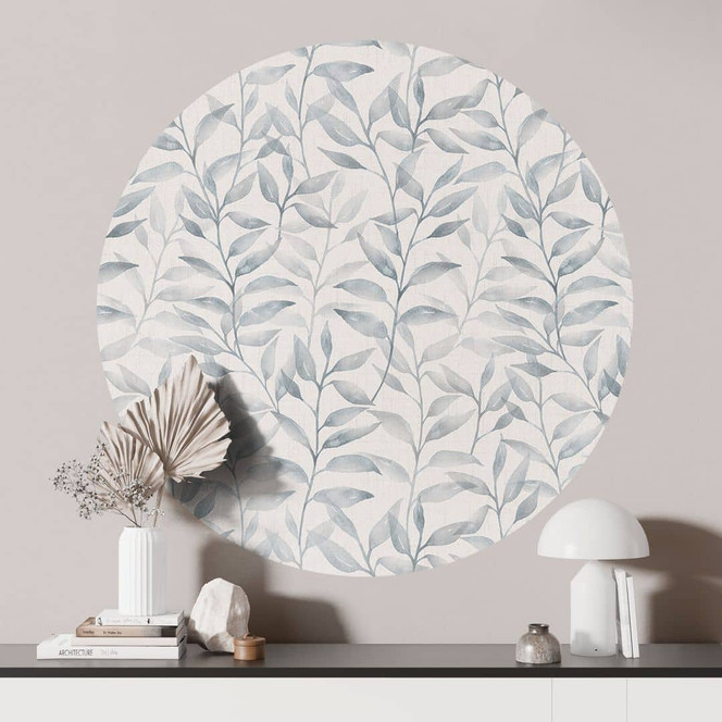 Wandtattoo Zarte Aquarell-Blätter - Soft Grau - Bloomery Decor - Rund