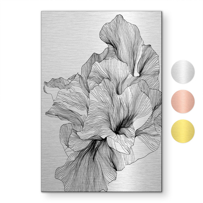 Alu-Dibond gebürstet mit Gold-, Silber- & Kupfereffekt - Florale Linienkunst - Treechild