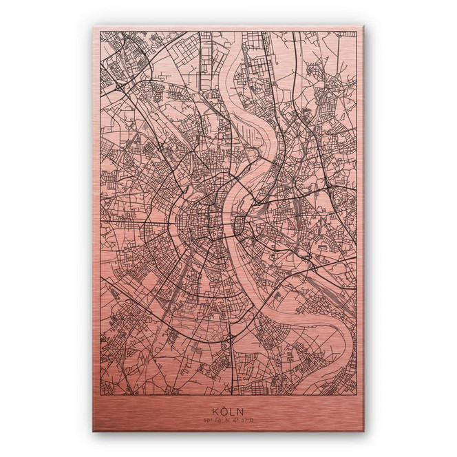 Alu-Dibond Bild mit Kupfereffekt Stadtplan Köln