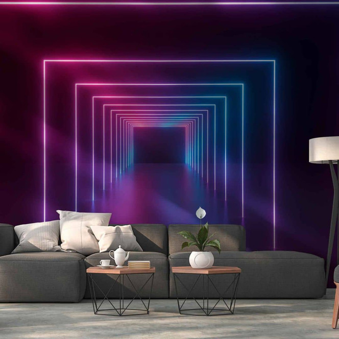 Fototapete 3D-Optik NeonHallway in schwarz rosa - Vliestapete Designwalls 2 - 2.55x3.5 m