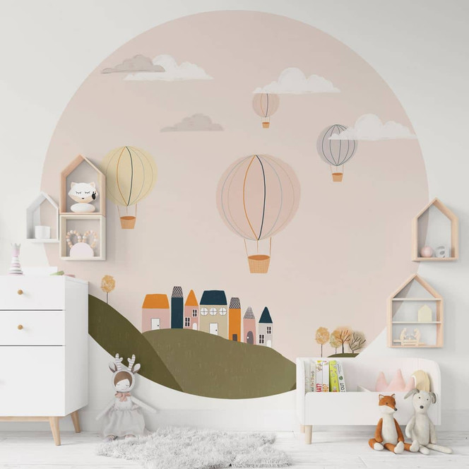 Fototapete Bunte Heissluftballons am Himmel - Lisboa - Rund - Selbstklebend/Vlies