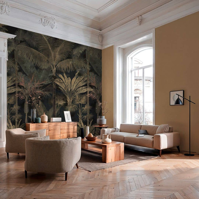 Fototapete Palmen Dschungel erweiterbar schwarz grün 159 x 280 cm Vliestapete