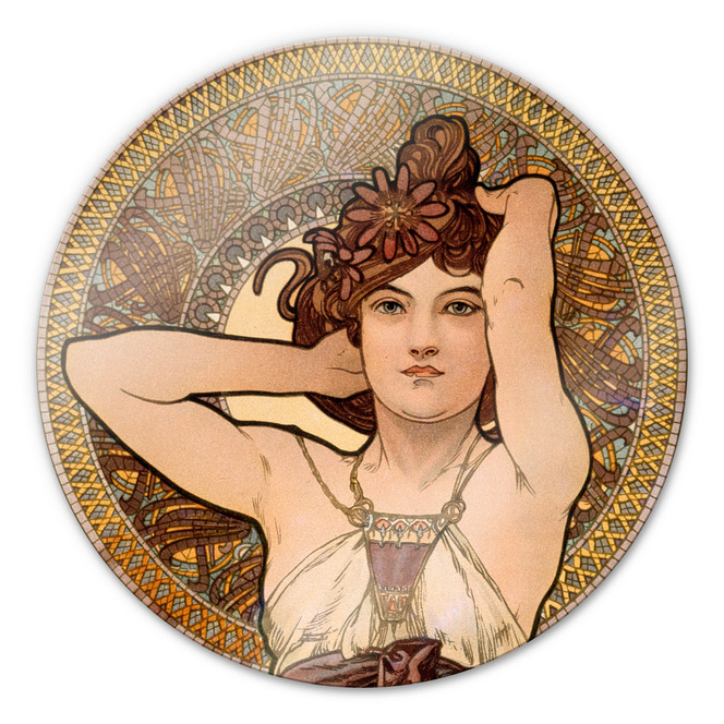 Glasbild Mucha - Edelsteine: Amethyst - rund