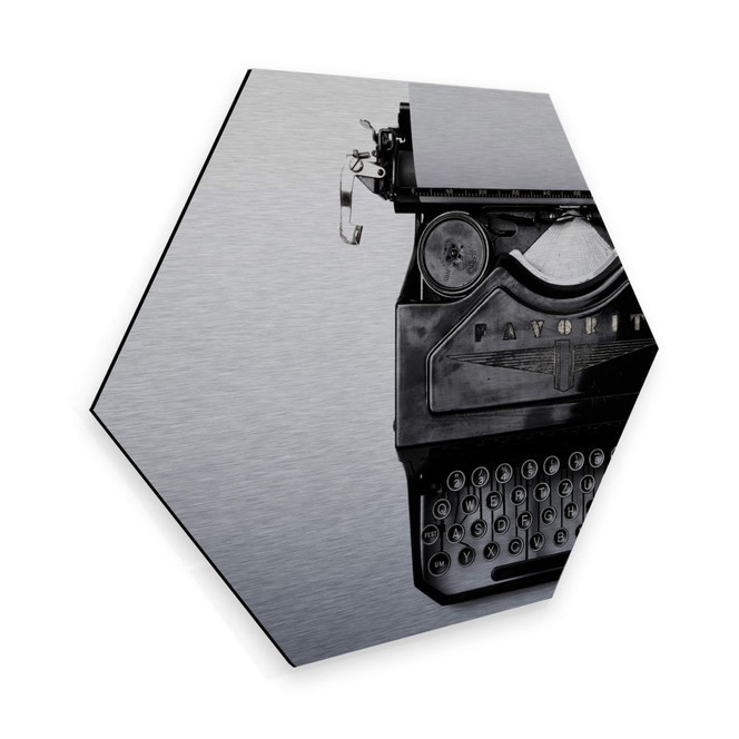Hexagon - Alu-Dibond Silbereffekt - Typewriter
