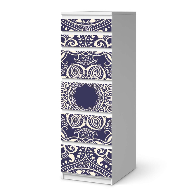 Klebefolie IKEA Malm Kommode 6 Schubladen (schmal) - Blue Mandala- Bild 1