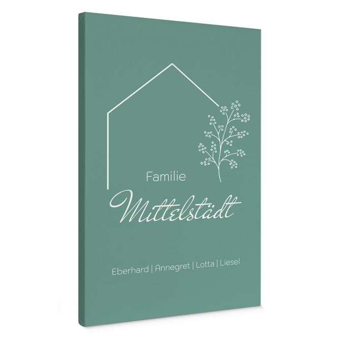 Personalisierbares Leinwandbild Familie Haus - grün