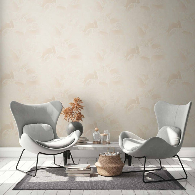 Tapete Floral - Vliestapete Blätter PVC-Frei von A.S. Création  Beige Weiss Natur 386633