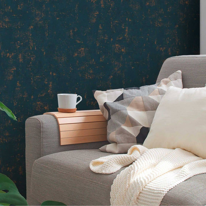 Vliestapete in Bast-Optik Blau Gold - Metallic-Tapete struktutiert - Strukturtapete