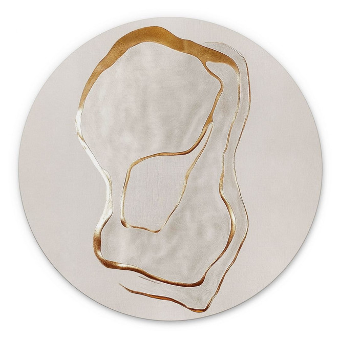 Wandbild Abstrakte Line Art in Gold und Beige - Alu-Dibond - Alma - Rund