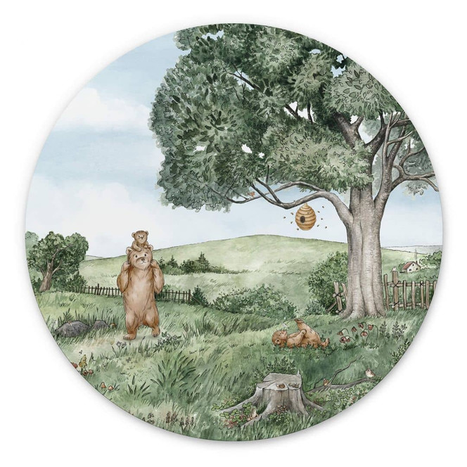 Wandbild Kikki Belle - Bären und Bienen - Alu-Dibond Rund