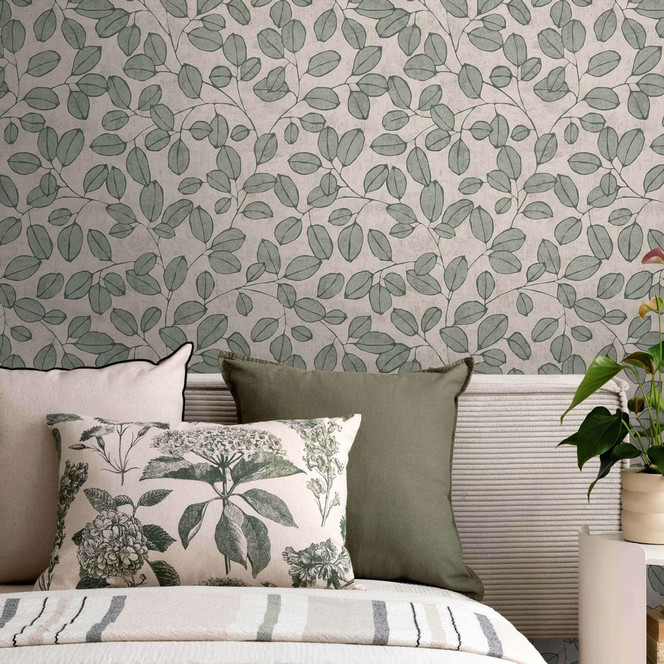 Wandtapete Vlies elegant - markantes Retro-Muster in Steingrau & Naturton