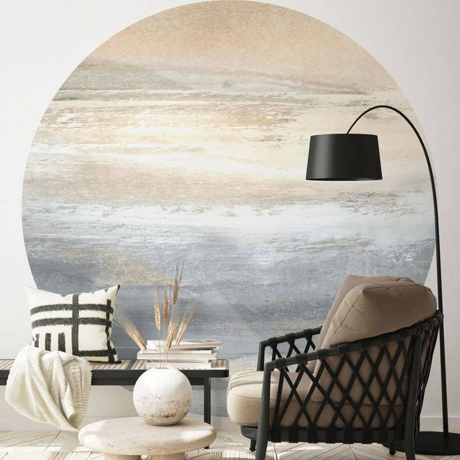 Fototapete Gold-graue Landschaft aus Pinselstrichen - Hobday - Rund - Selbstklebend/Vlies