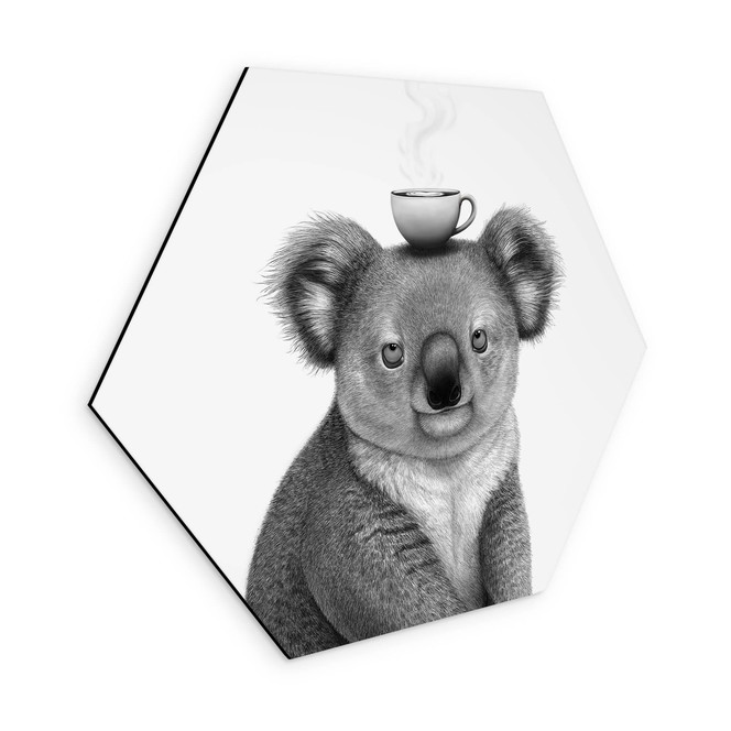 Hexagon Wandbild Koalabär mit Kaffee - Korenkova - Alu-Dibond