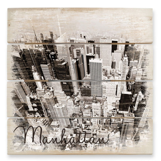 Holzbild Manhattan Luftbild - 40 x 41.5 cm