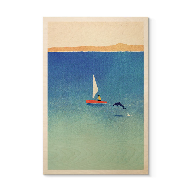 Holzbild Segeln mit Delfin im Meer - Rivers