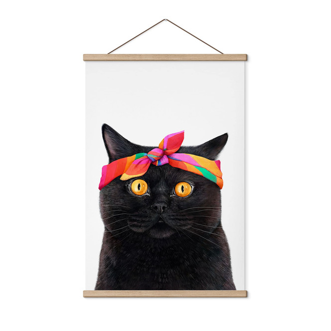 Stoffbild Schwarze Katze mit Bandana - Korenkova