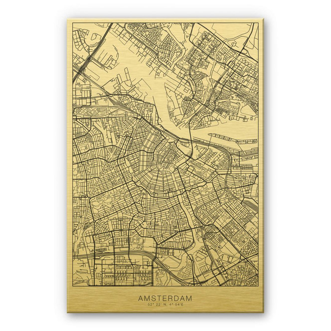 Alu-Dibond mit Goldeffekt Stadtplan Amsterdam