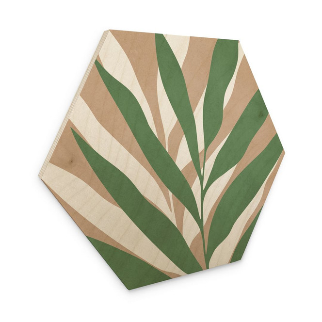 Hexagon Holzbild Tropische Zweige im sanften Farbspiel - Costa