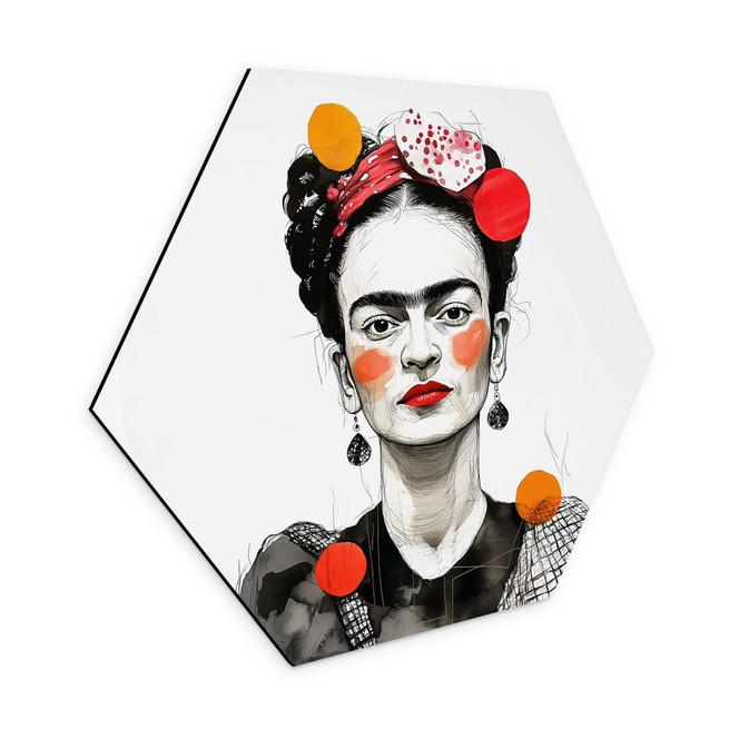 Hexagon Wandbild Frida Kahlo Pop-Art Porträt - Jaszke - Alu-Dibond