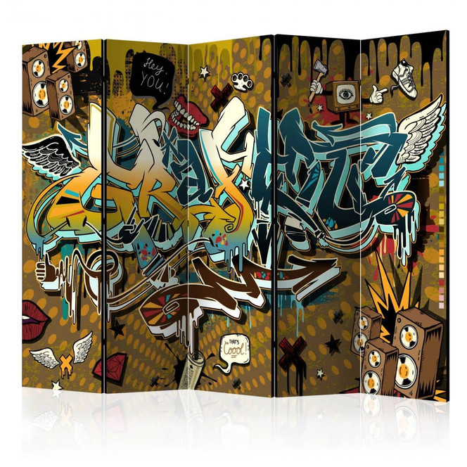 Paravent, Raumteiler freistehend, Trennwand - Graffiti - Das ist cool , 5-teilig - 225 x 172 cm