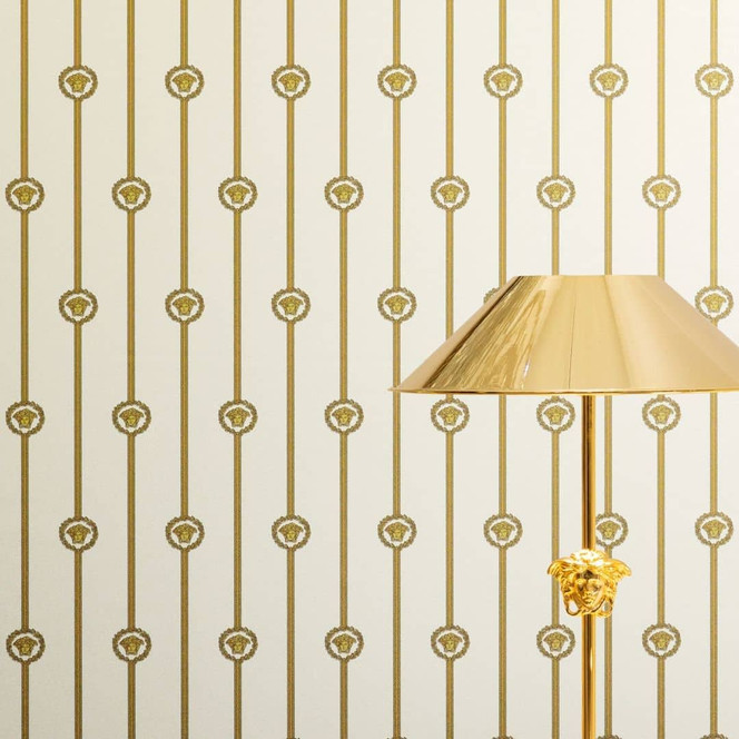 Versace Vliestapete I Love Baroque Streifen Medusa Weiss Gold luxuriös